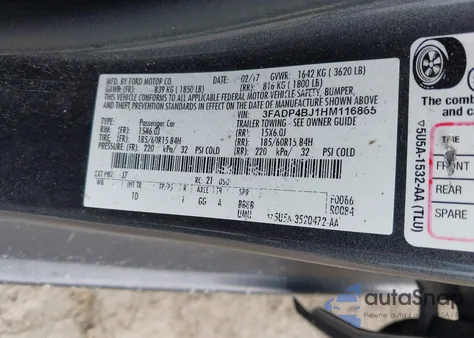 2017 Ford Fiesta Se z USA, uszkodzony, nr VIN 3FADP4BJ1HM116865